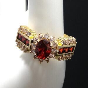 Vintage Red Rhinestone Fashion Statement Ring, US Size 9 1/4